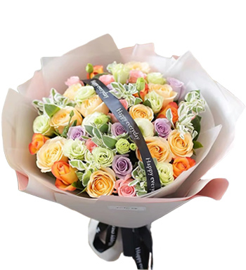 春暖花开-多种玫瑰花束