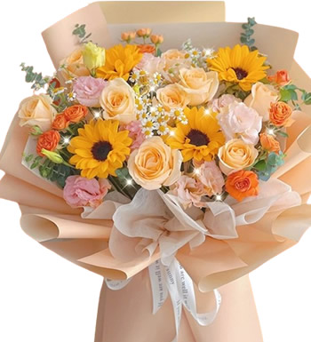 美丽绽放-向日葵 香槟玫瑰