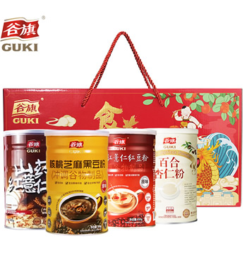 谷旗食养礼盒套装-4罐 百合杏仁粉 核桃黑芝麻粉 山药枸杞粉 红薏仁红豆粉