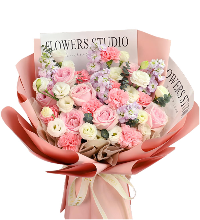 伴你左右-粉色康乃馨 玫瑰 紫罗兰