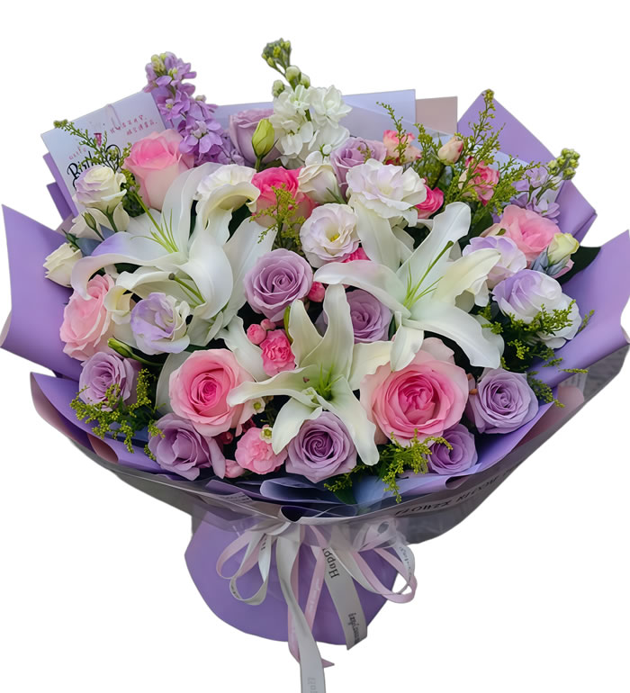 芬芳-粉色紫色玫瑰百合