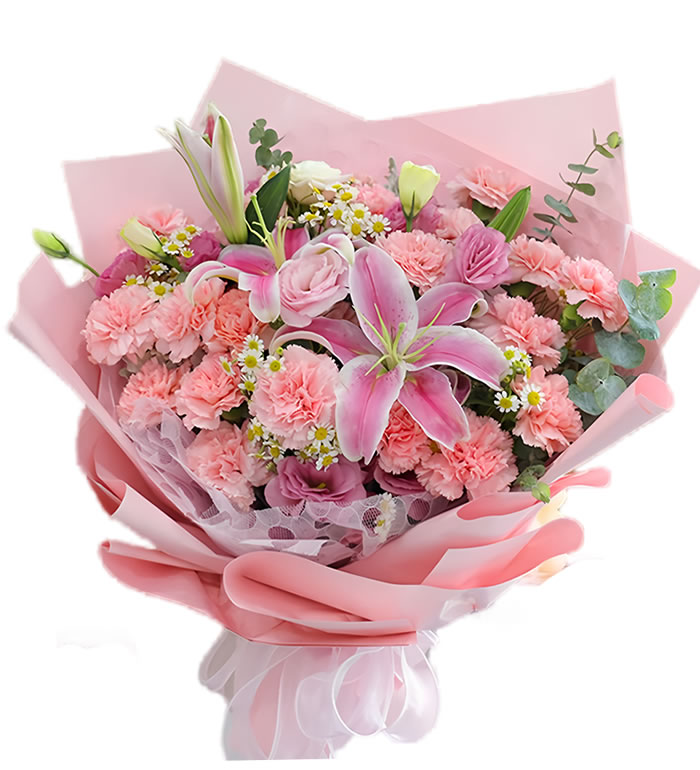 伴您左右-粉康粉百合花束