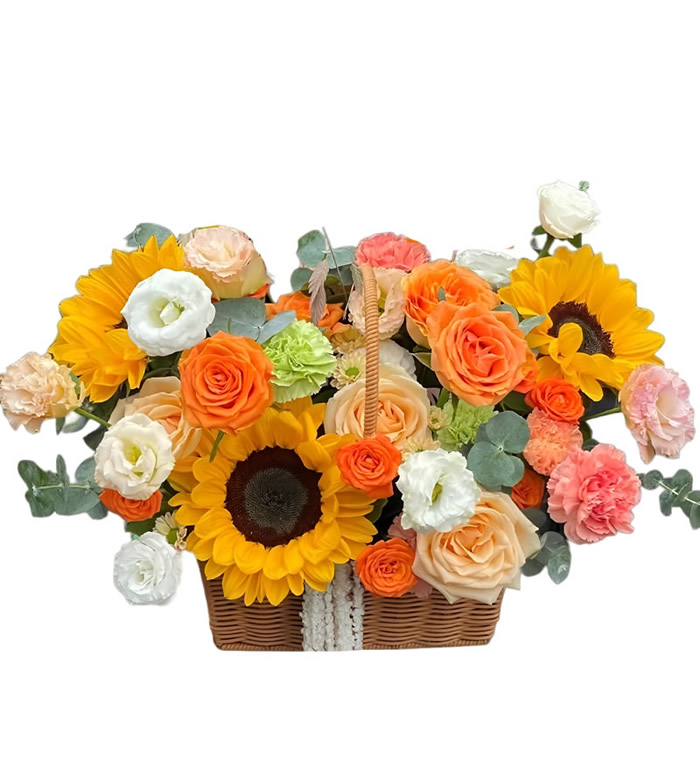 见花则喜-各色玫瑰向日葵花篮