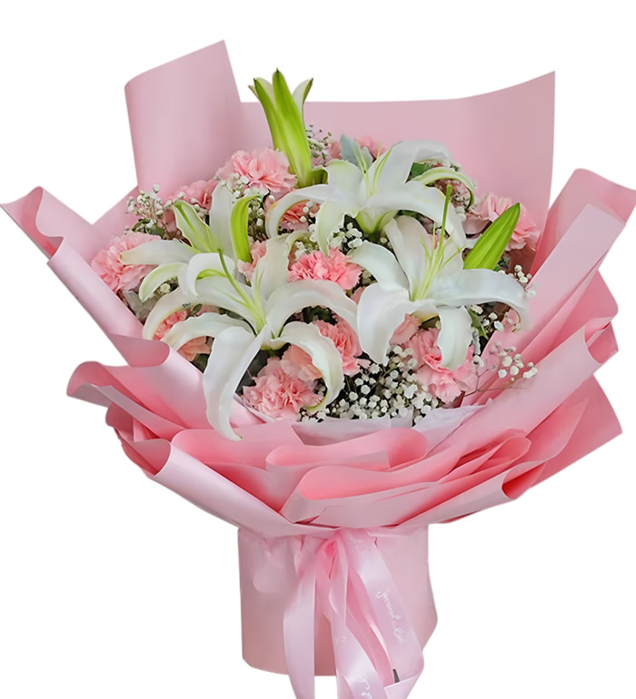 妈妈，我爱您-粉色康乃馨 白百合