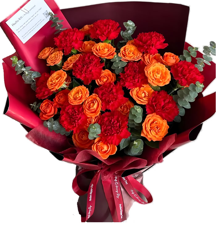 幸福安康-红色康乃馨 橙色多头玫瑰