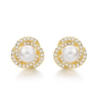 周六福 S925淡水珍珠耳钉 - 温柔星光 低调法式优雅