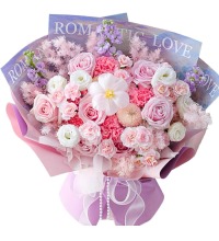 美好祝福 - 粉色康乃馨 玫瑰 紫罗兰