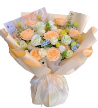 幸福安康 - 香槟玫瑰 桔梗