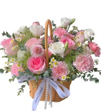 温柔以待 - 粉玫瑰粉康小号花篮