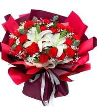 美好祝福 - 红色康乃馨白百合花束