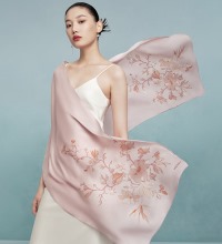 幽兰花意双面印花真丝长丝巾 - 高档桑蚕丝 多色可选