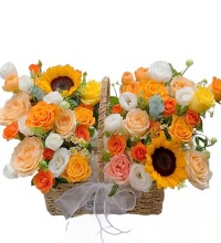 生日快乐 - 各色玫瑰向日葵花篮