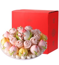 桃喜连连 花饽饽寿桃馒头礼盒 - 赠送长寿面一盒