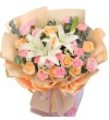 貌美如花 - 各色玫瑰康乃馨百合花束